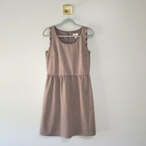 Loft Dress 8 Sleeveless Scalloped Tan White Gingham Plaid Office Career Wedding